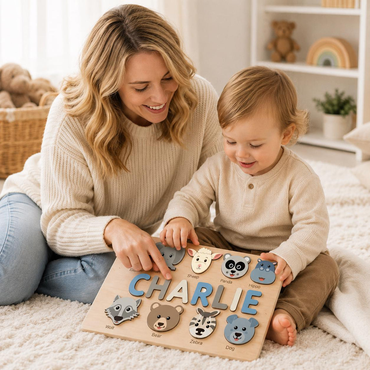 Personalized Flower Name Puzzle, Floral Wooden Name Puzzle for Girls, Custom Montessori Name Board, Botanical Toddler Puzzle
